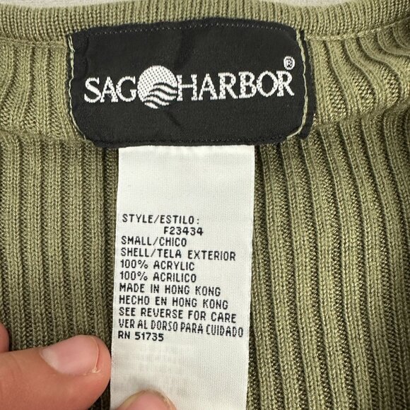 Sag Harbor Womens Green V Neck Ribbed Button Front Cardigan Sweater Size S - Picture 3 of 5